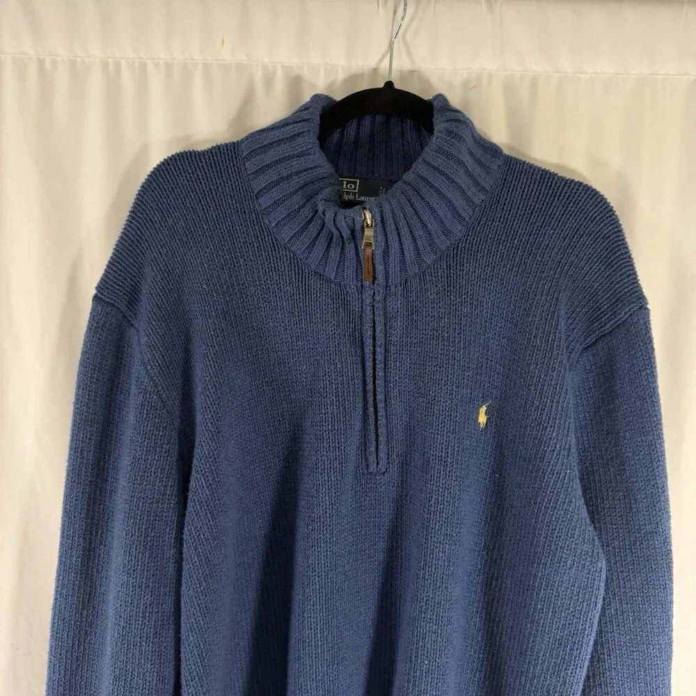 Polo Ralph Lauren 1/4 Zip Sweater Men's XXL Blue Heavy Knit Pullover Turtleneck